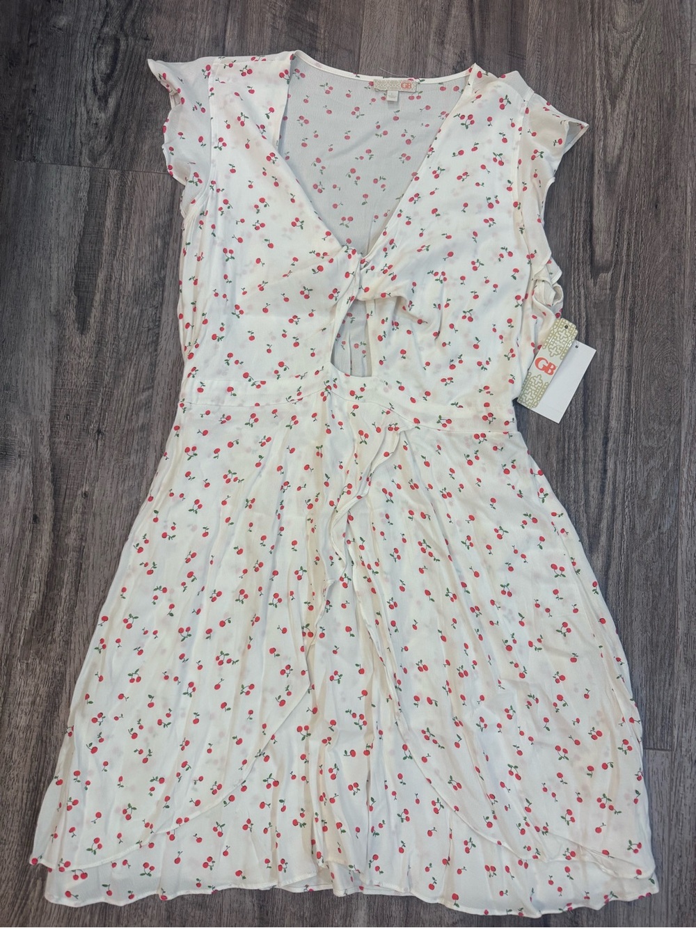 GB girls Cream Midi Dress with Red Cherry Print